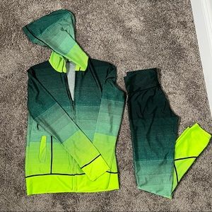 2pc Black and Green Stretchy Activewear Set | Jacket and Leggings